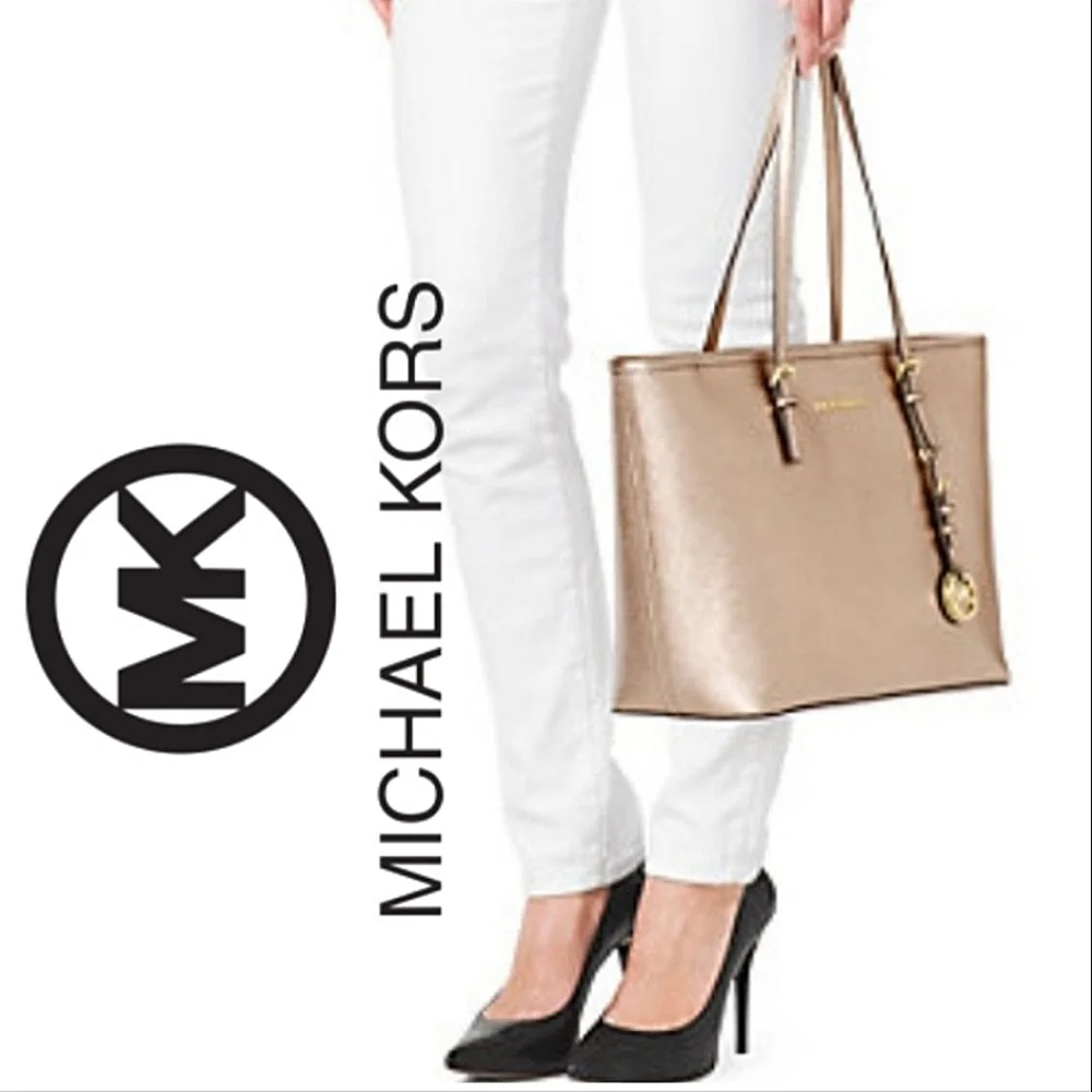 MICHAEL KORS Quinn Crosshatch Saffiano Texture Metallic Tote Bag